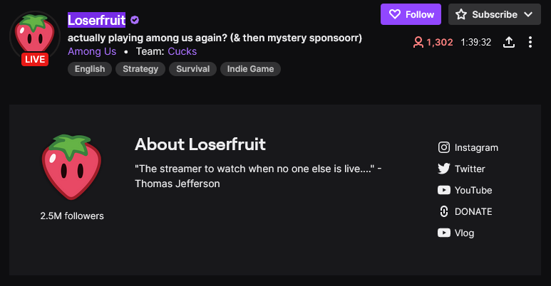 Loserfruit twitch tv streamers
