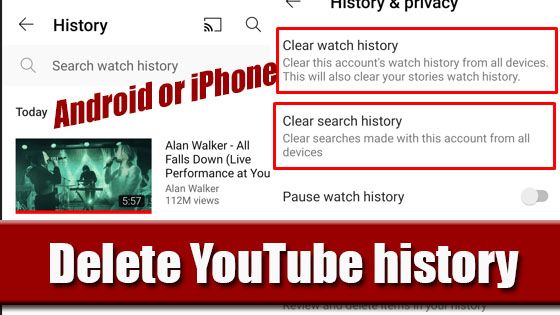 Delete YouTube history on Android or iPhone