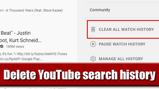 Delete YouTube search history